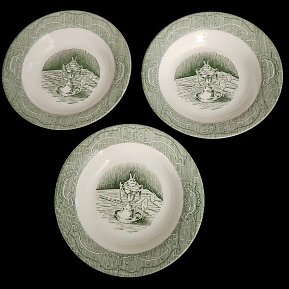 Set of 3 Royal Ironstone The Old Curiosity Shop Green Soup Bowls 8.25" USA - Picture 5 of 6